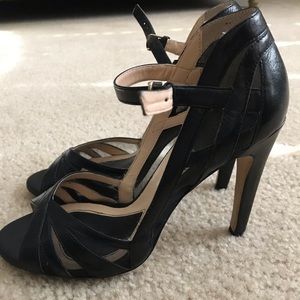 Straps black leather heels